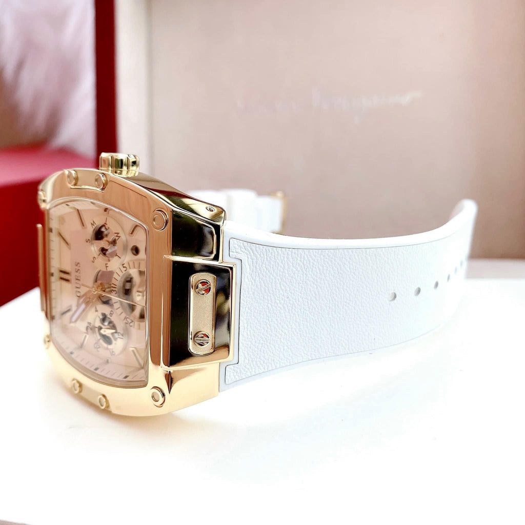 Guess Phoenix Multifunction Gold Dial White Leather Strap Watch for Men - GW0202G6 Buy Now By Guess