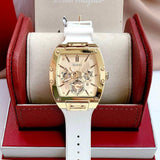 Guess Phoenix Multifunction Gold Dial White Leather Strap Watch for Men - GW0202G6 Buy Now By Guess