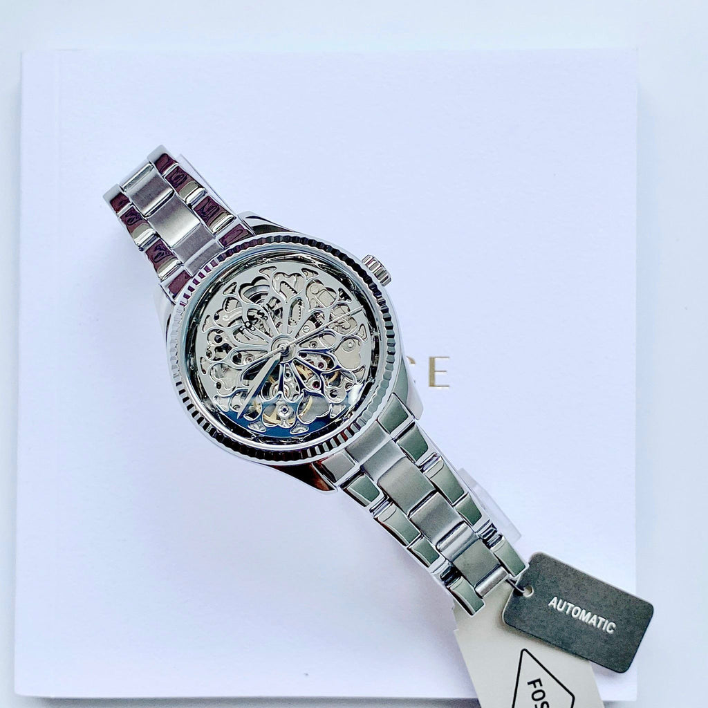 Fossil Rye Automatic Skeleton Silver Dial Silver Steel Strap Watch for Women - BQ3753 Buy Now By Fossil