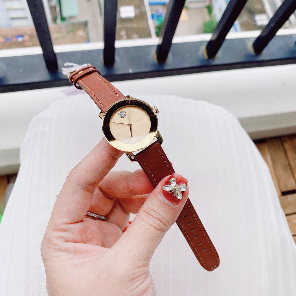 Movado Bold Gold Dial Brown Leather Strap Watch for Women - 3600437 Buy Now By Movado