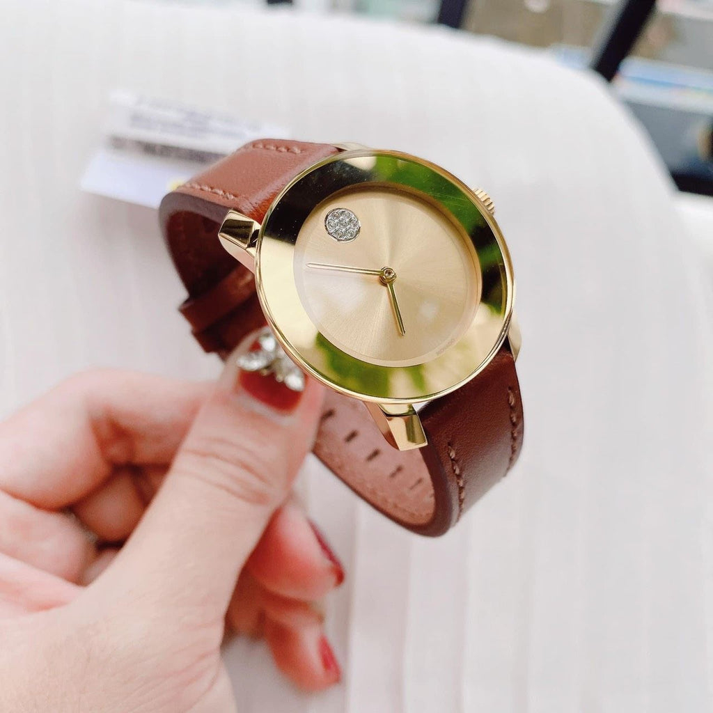 Movado Bold Gold Dial Brown Leather Strap Watch for Women - 3600437 Buy Now By Movado