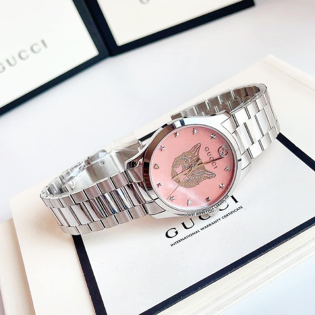 Gucci G Timeless Quartz Mother of Pearl Pink Dial Silver Steel Strap Watch for Women - YA1264166 Buy Now By Gucci