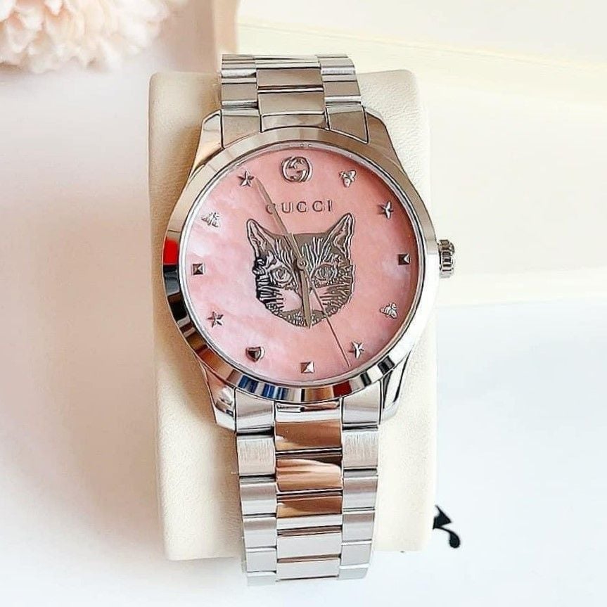 Gucci G Timeless Quartz Mother of Pearl Pink Dial Silver Steel Strap Watch for Women - YA1264166 Buy Now By Gucci