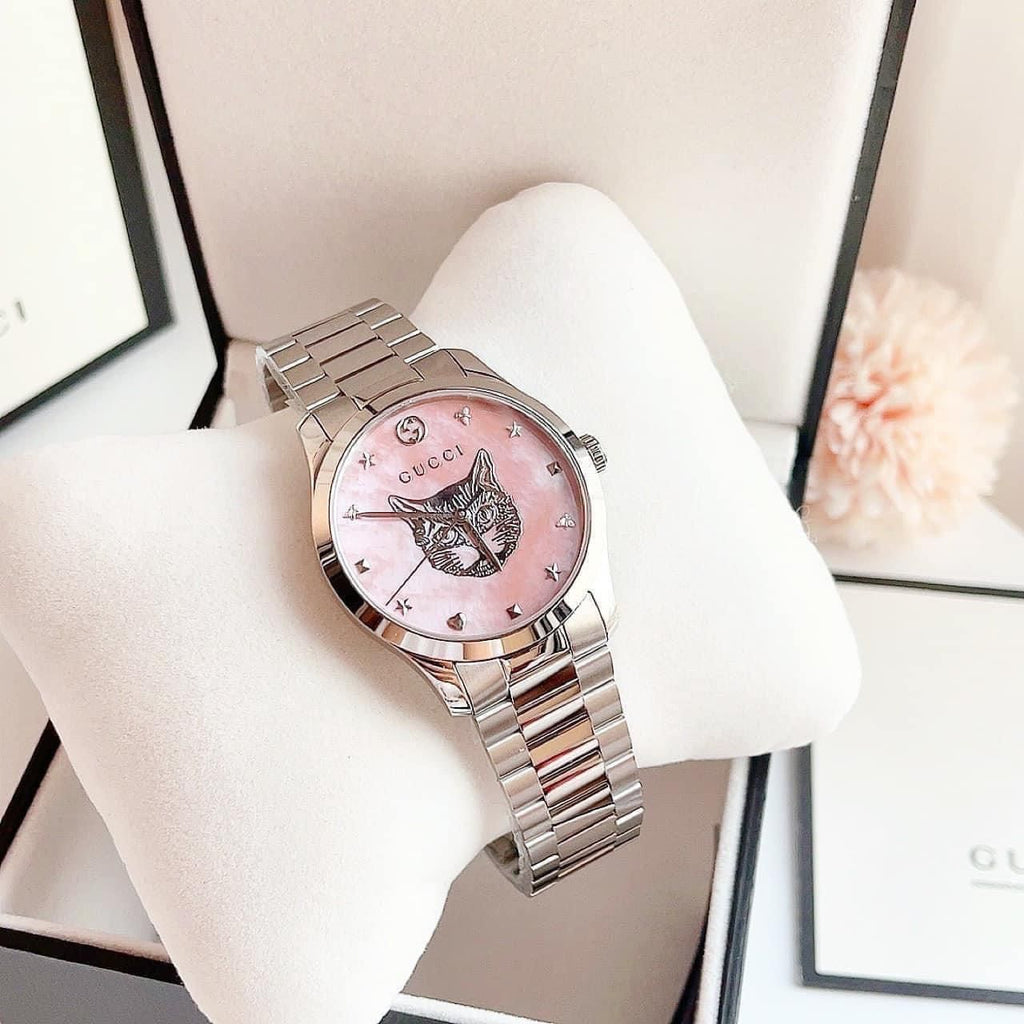 Gucci G Timeless Quartz Mother of Pearl Pink Dial Silver Steel Strap Watch for Women - YA1264166 Buy Now By Gucci