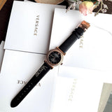 Versace V-Motif Vintage Logo Black Dial Black Leather Strap Watch for Women - VERE00818 Buy Now By Versace