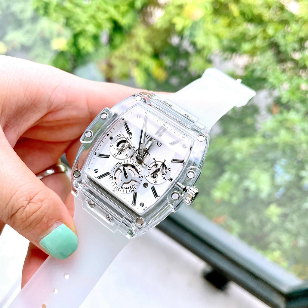 Guess Phoenix Multi Function Silver Dial White Rubber Strap Watch for Men - GW0203G1 Buy Now By Guess