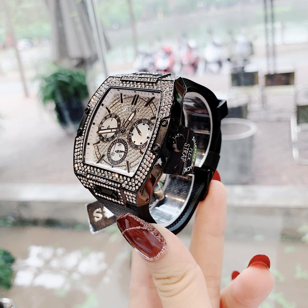 Guess Phoenix Multifunction Silver Dial Black Silicone Strap Watch For Men - GW0048G1 Buy Now By Guess