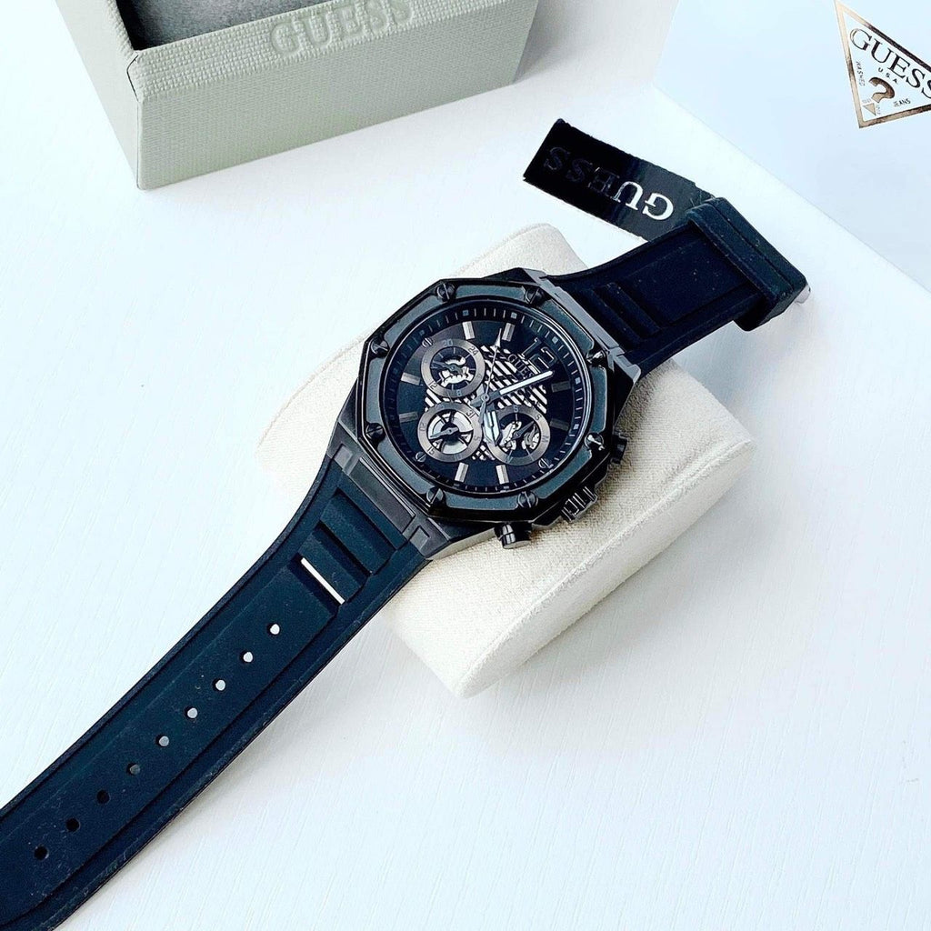 Guess Momentum Black Dial Black Rubber Strap Watch for Men - GW0263G4