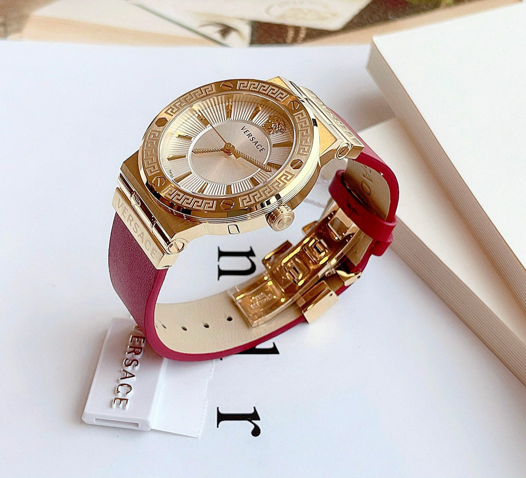 Versace Greca Silver Dial Red Leather Strap Watch for Women - VEVH00420 Buy Now By Versace