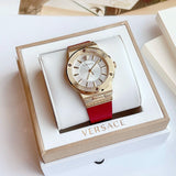 Versace Greca Silver Dial Red Leather Strap Watch for Women - VEVH00420 Buy Now By Versace