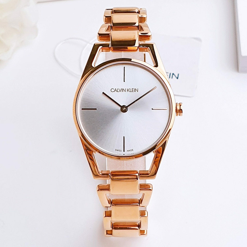 Calvin Klein Dainty White Dial Rose Gold Steel Strap Watch for Women - K7L23646