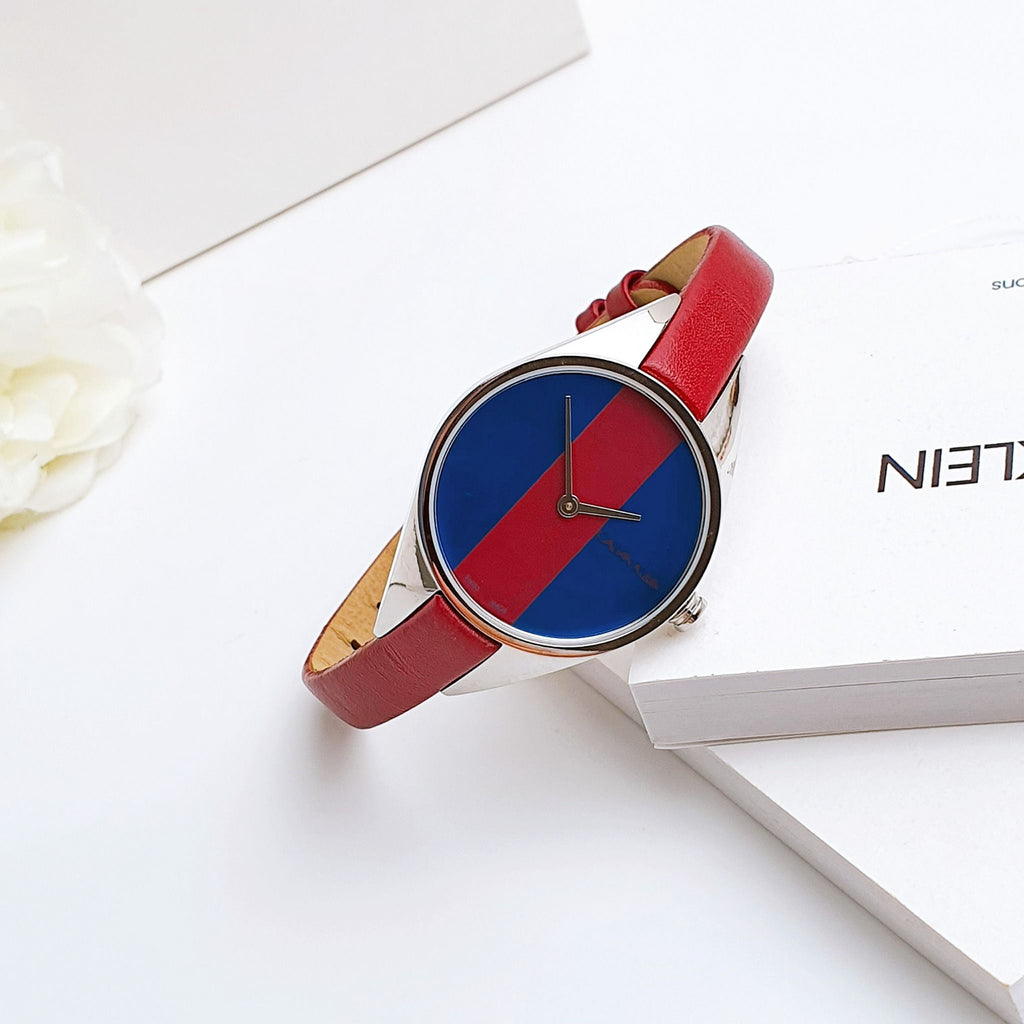 Calvin Klein Rebel Blue Maroon Dial Maroon Leather Strap Watch for Women - K8P231UN Buy Now By Calvin Klein