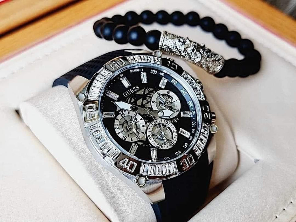 Guess Trophy Multifunction Black Dial Black Rubber Strap Watch for Men - GW0333G1 Buy Now By Guess