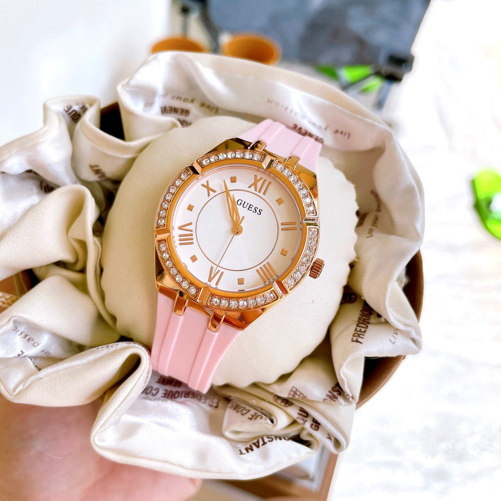 Guess Cosmo Diamonds Silver Dial Pink Silicone Strap Watch for Women - GW0034L3 Buy Now By Guess