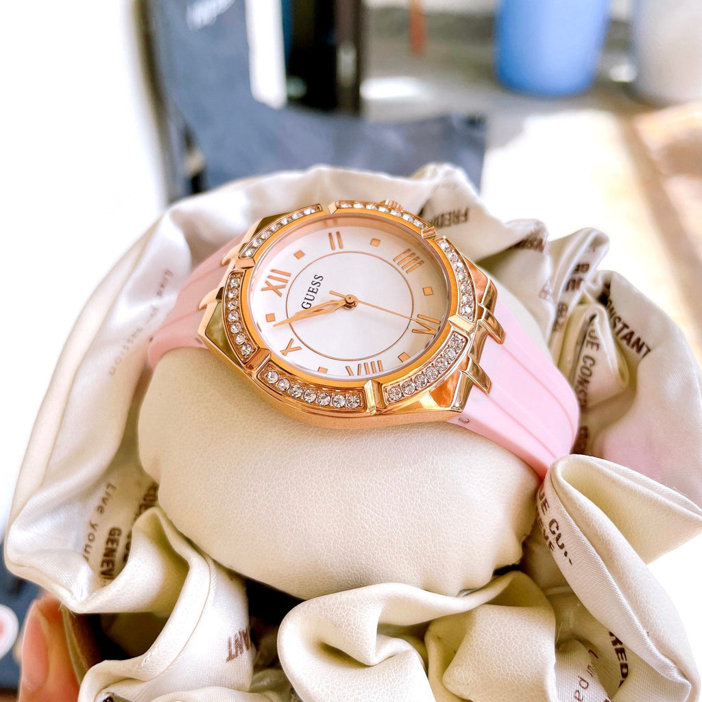 Guess Cosmo Diamonds Silver Dial Pink Silicone Strap Watch for Women - GW0034L3 Buy Now By Guess