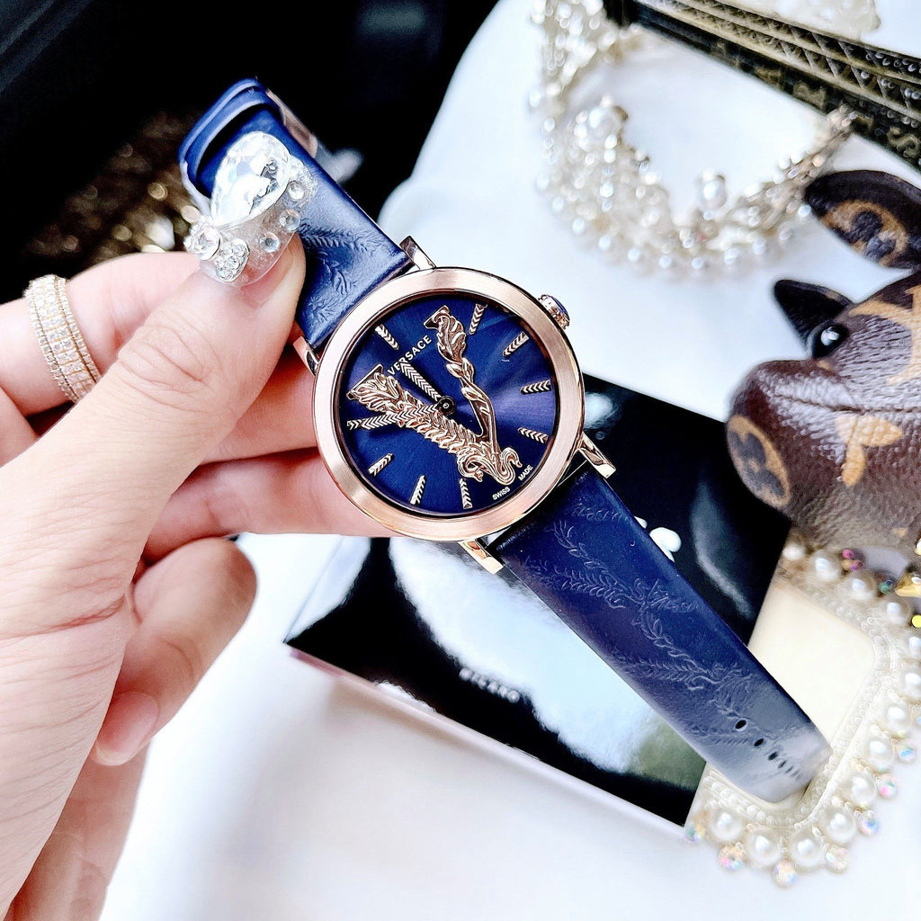 Versace Virtus Quartz Blue Dial Blue Leather Strap Watch for Women - VEHC00419 Buy Now By Versace