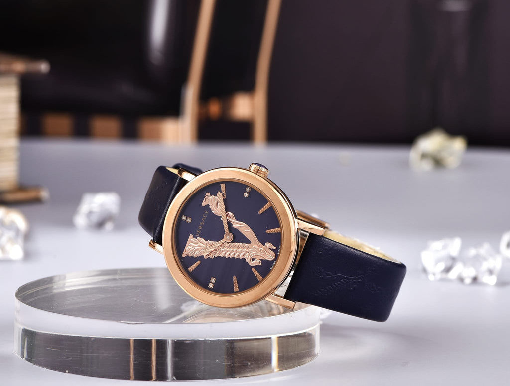 Versace Virtus Quartz Blue Dial Blue Leather Strap Watch for Women - VEHC00419 Buy Now By Versace