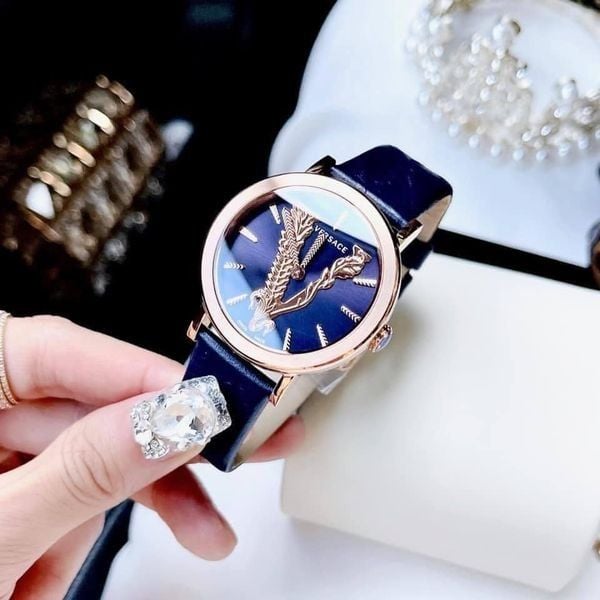 Versace Virtus Quartz Blue Dial Blue Leather Strap Watch for Women - VEHC00419 Buy Now By Versace
