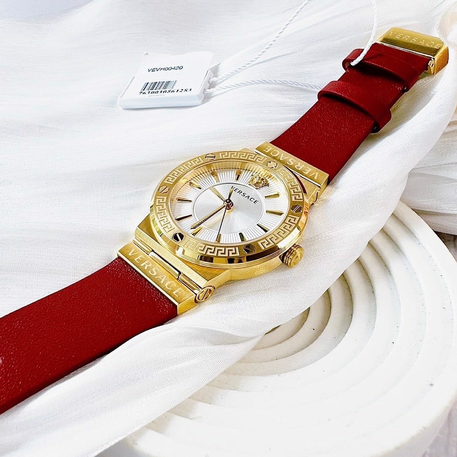 Versace Greca Silver Dial Red Leather Strap Watch for Women - VEVH00420 Buy Now By Versace