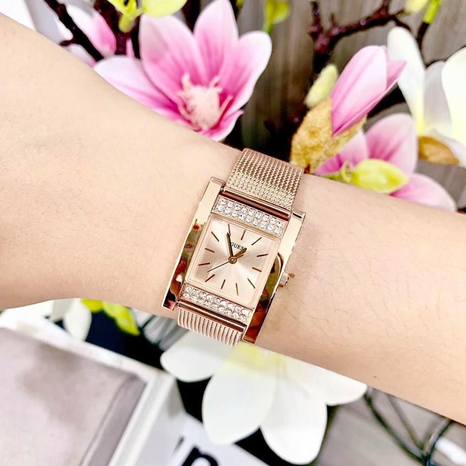 Guess Nouveau Diamonds Rose Gold Dial Rose Gold Mesh Bracelet Watch for Women - W0127L3 Buy Now By Guess