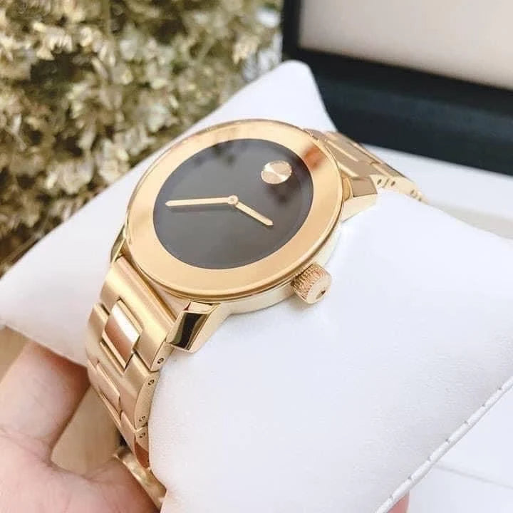 Movado Bold Black Dial Gold Steel Strap Unisex Watch - 3600397 Buy Now By Movado