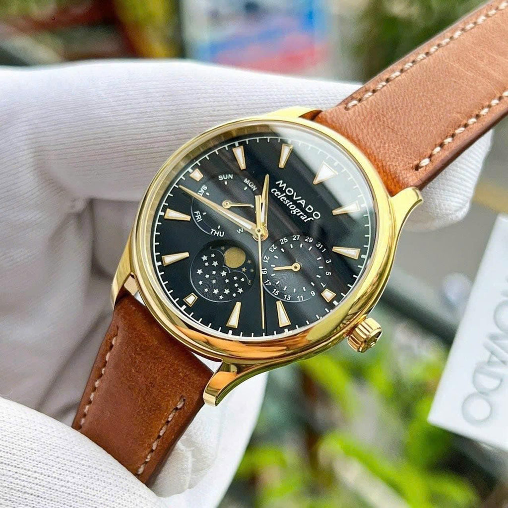 Movado Heritage Celestograf Navy Blue Dial Brown Leather Strap Watch For Women - 3650010 Buy Now By Movado