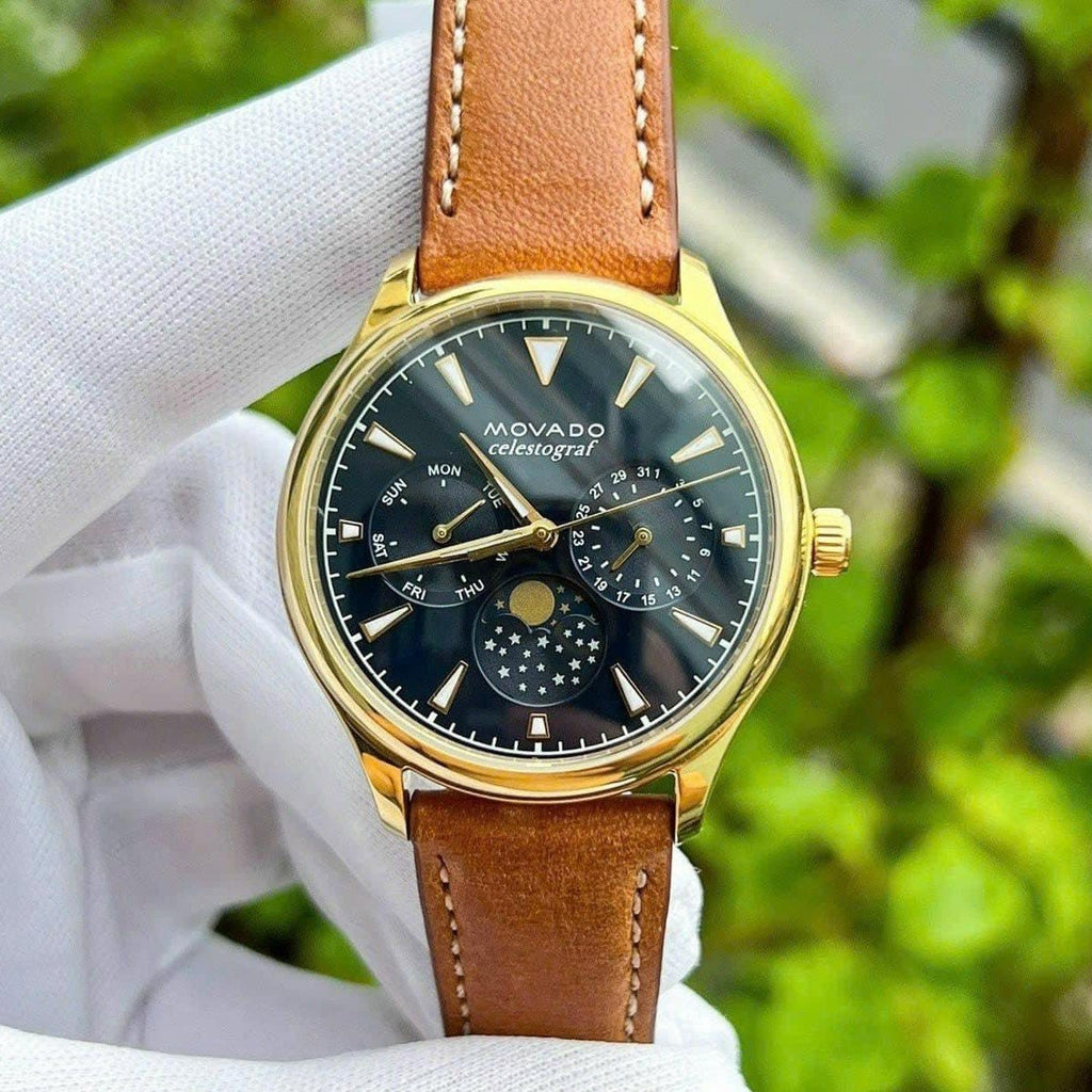 Movado Heritage Celestograf Navy Blue Dial Brown Leather Strap Watch For Women - 3650010 Buy Now By Movado