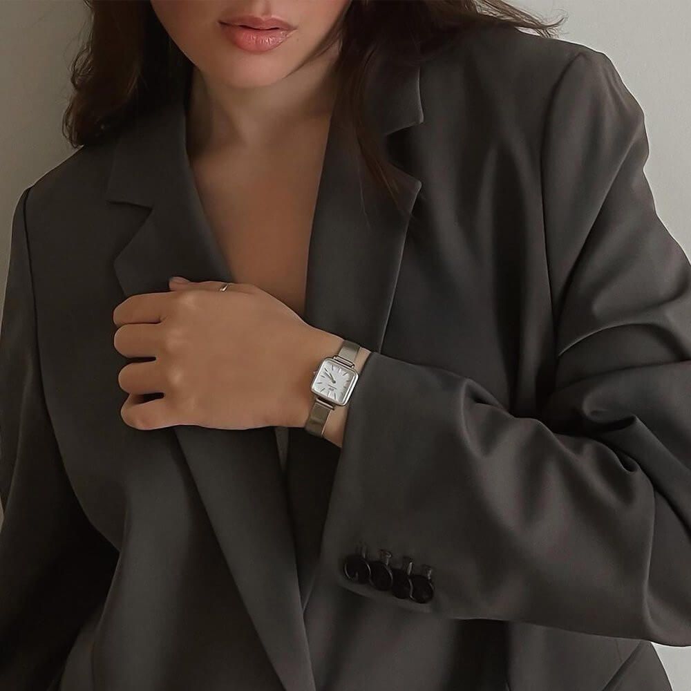 Daniel Wellington Quadro Studio White Dial Silver Mesh Bracelet Watch For Women - DW00100521 Buy Now By Daniel Wellington