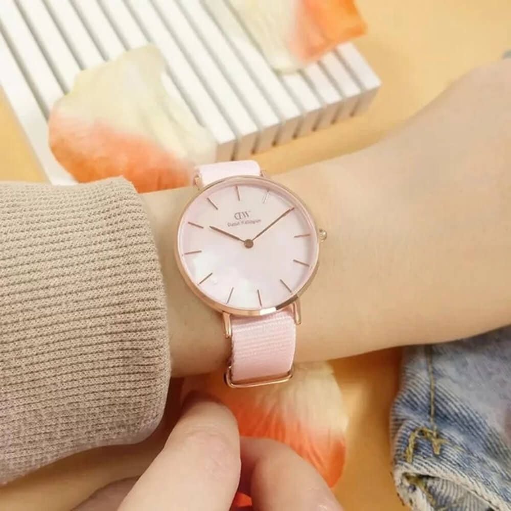 Daniel Wellington Petite Mother of Pearl Pink Dial Pink Nylon Strap Watch For Women - DW00100512 Buy Now By Daniel Wellington