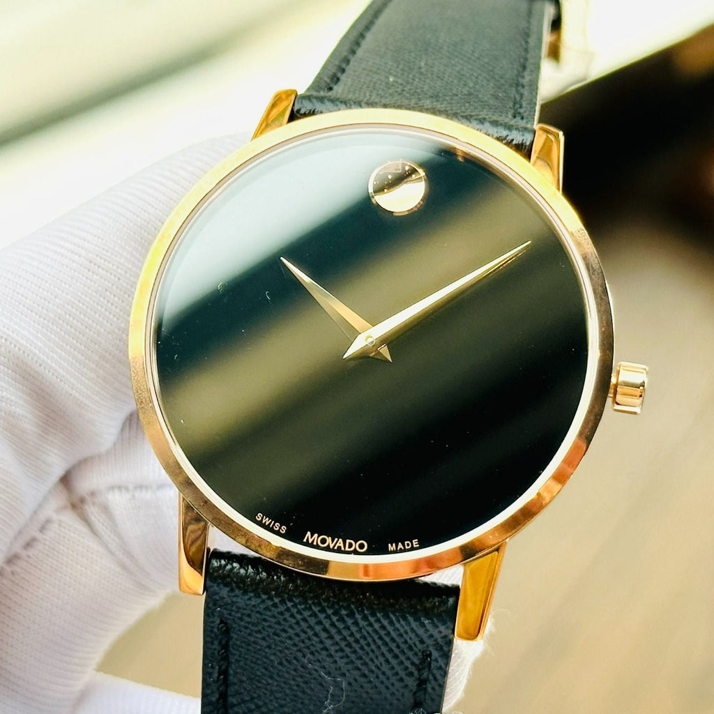 Movado Museum Classic Black Dial Black Leather Strap Watch for Men - 0607196 Buy Now By Movado