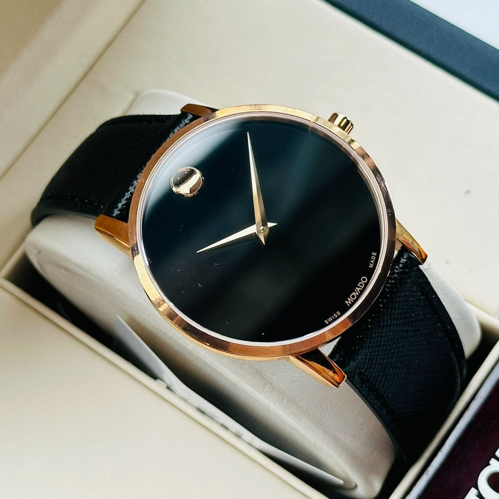 Movado Museum Classic Black Dial Black Leather Strap Watch for Men - 0607196 Buy Now By Movado