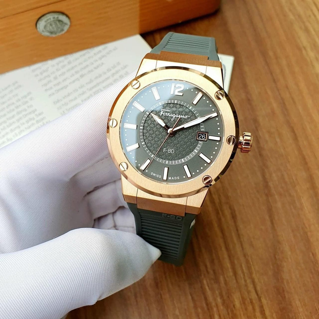 Salvatore Ferragamo F-80 Classic Green Dial Green Rubber Strap Watch for Men - SFHY02022 Buy Now By Salvatore Ferragamo