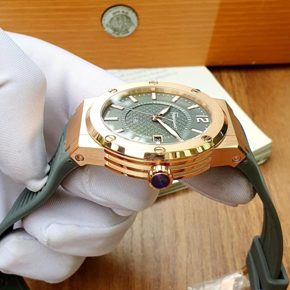 Salvatore Ferragamo F-80 Classic Green Dial Green Rubber Strap Watch for Men - SFHY02022 Buy Now By Salvatore Ferragamo