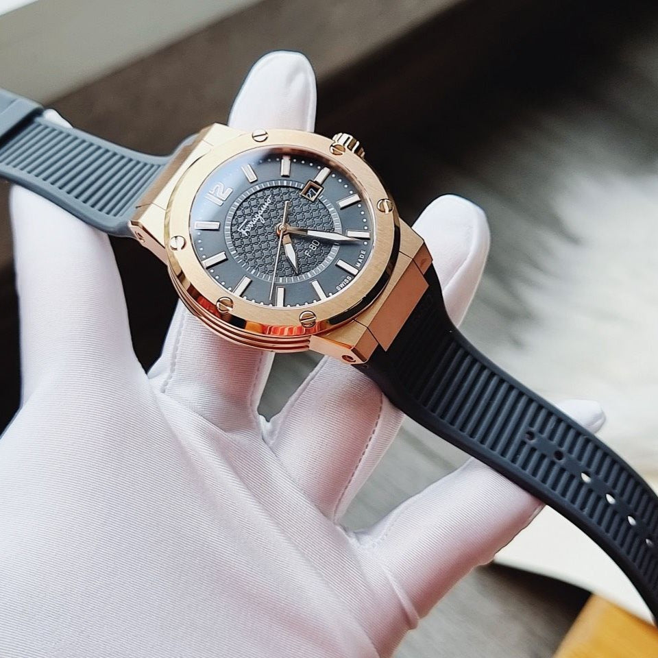 Salvatore Ferragamo F-80 Classic Black Dial Black Rubber Strap Watch for Men - SFHY02522 Buy Now By Salvatore Ferragamo