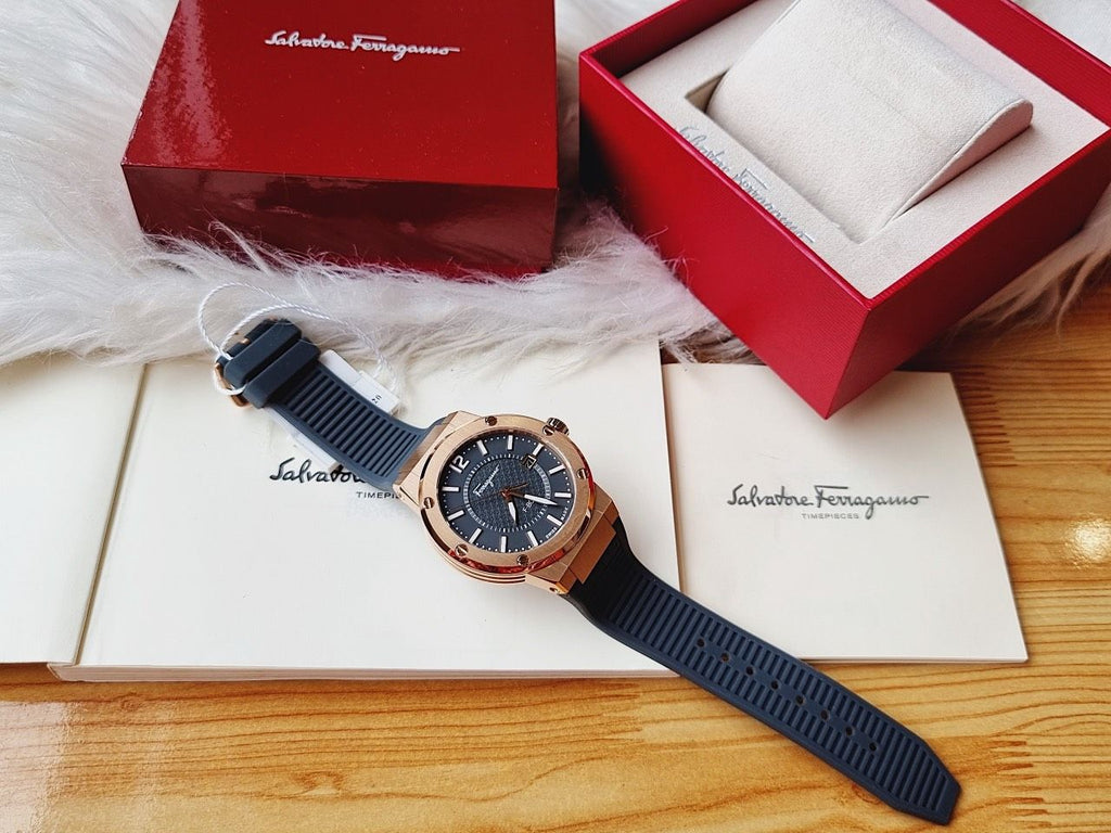 Salvatore Ferragamo F-80 Classic Black Dial Black Rubber Strap Watch for Men - SFHY02522 Buy Now By Salvatore Ferragamo