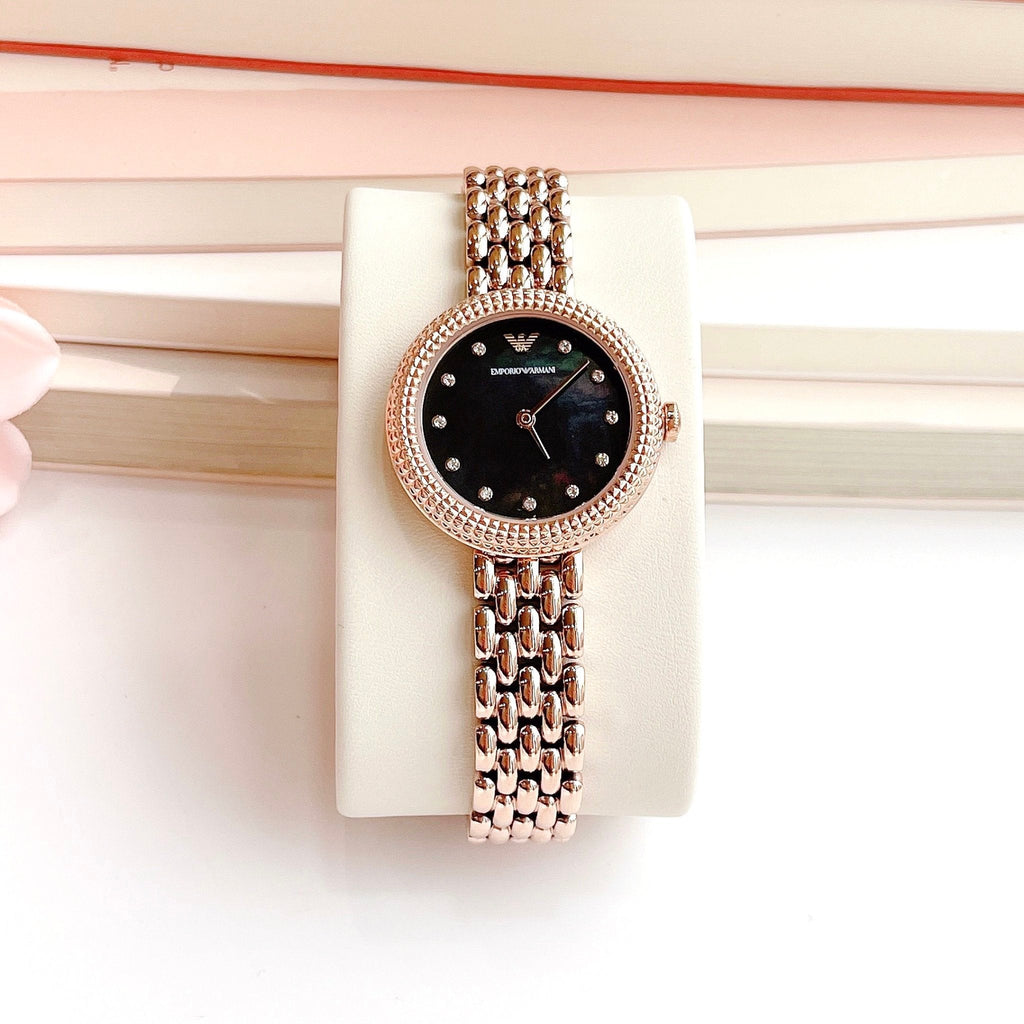 Emporio Armani Rosa Quartz Mother of Pearl Black Dial Rose Gold Steel Strap Watch For Women - AR11372 Buy Now By Emporio Armani