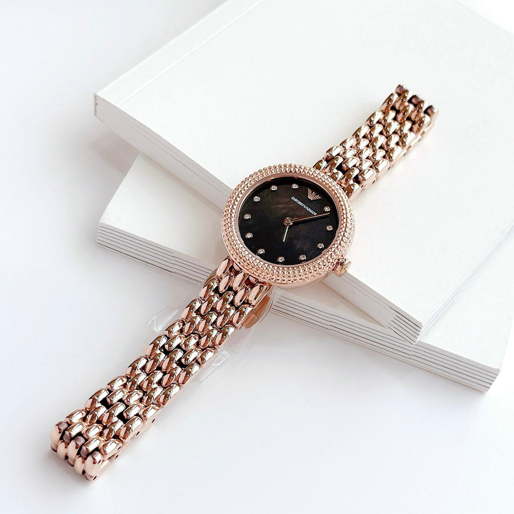 Emporio Armani Rosa Quartz Mother of Pearl Black Dial Rose Gold Steel Strap Watch For Women - AR11372 Buy Now By Emporio Armani