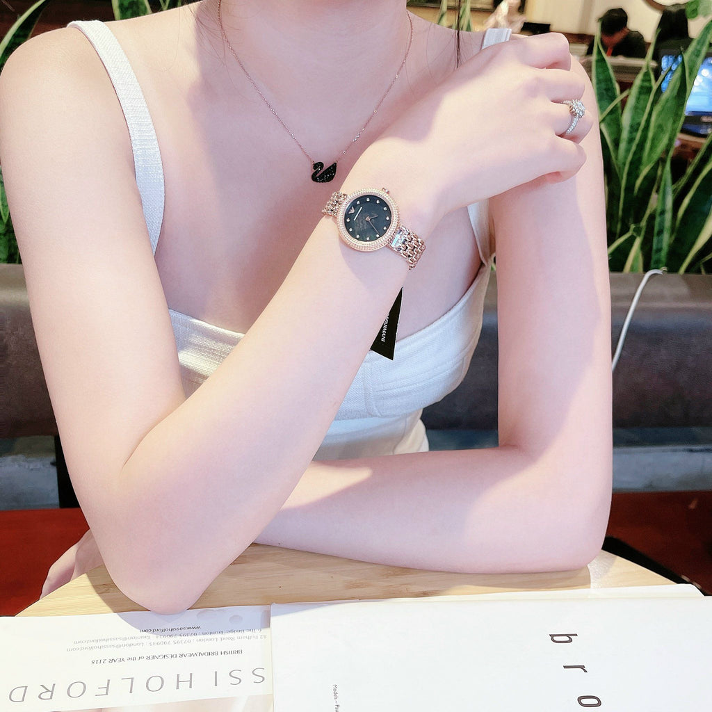 Emporio Armani Rosa Quartz Mother of Pearl Black Dial Rose Gold Steel Strap Watch For Women - AR11372 Buy Now By Emporio Armani