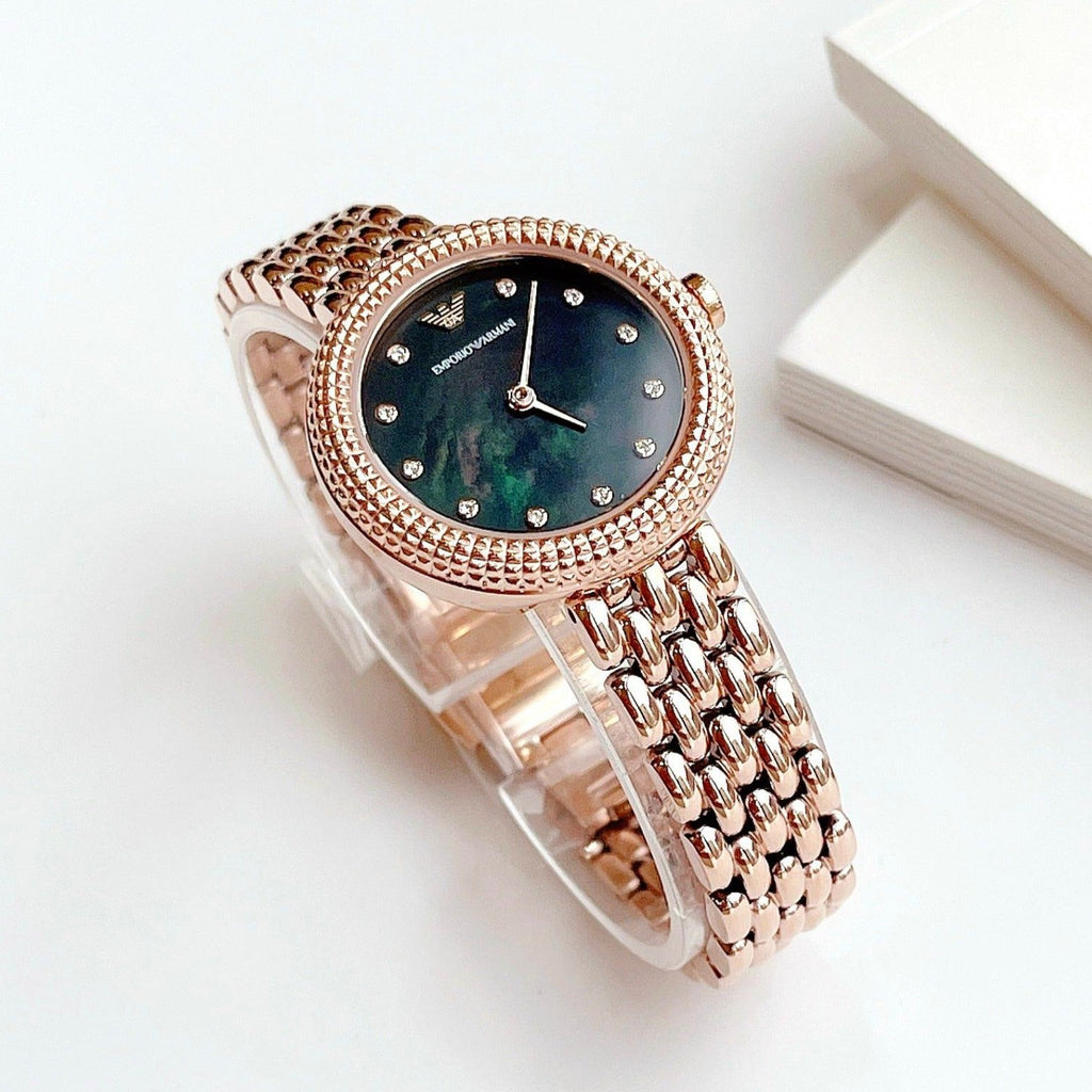 Emporio Armani Rosa Quartz Mother of Pearl Black Dial Rose Gold Steel Strap Watch For Women - AR11372 Buy Now By Emporio Armani