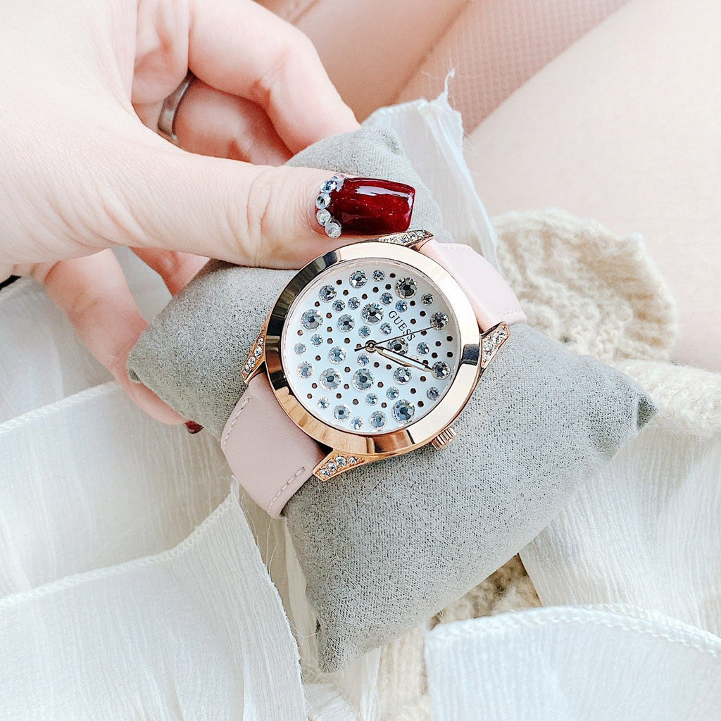 Guess Wonderlust Beige Dial Pink Leather Strap Watch for Women - W1065L1 Buy Now By Guess