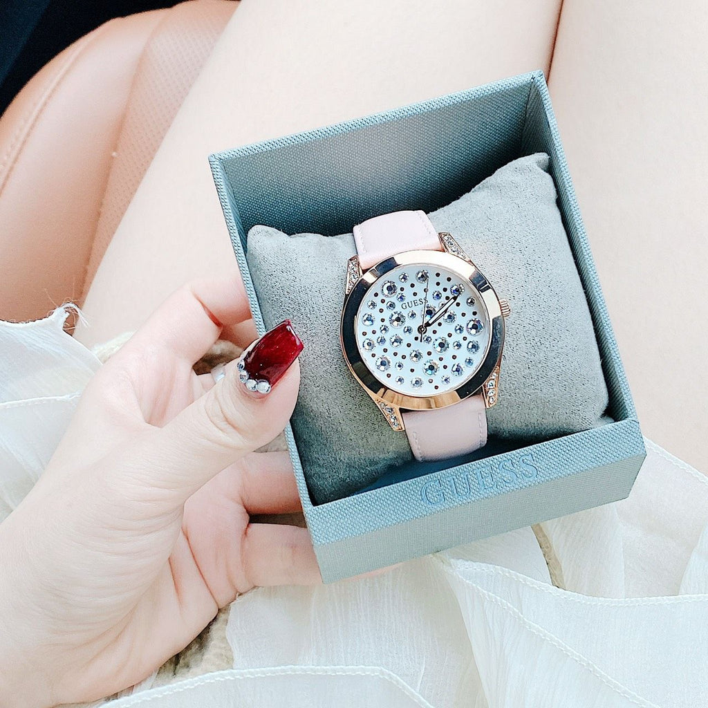 Guess Wonderlust Beige Dial Pink Leather Strap Watch for Women - W1065L1 Buy Now By Guess