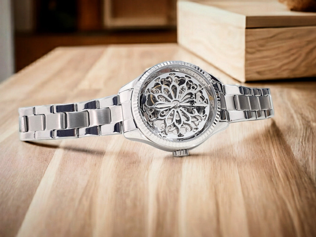 Fossil Rye Automatic Skeleton Silver Dial Silver Steel Strap Watch for Women - BQ3753 Buy Now By Fossil