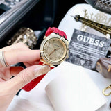 Guess Cosmo Diamonds Gold Dial Red Rubber Strap Watch for Women - GW0034L6 Buy Now By Guess