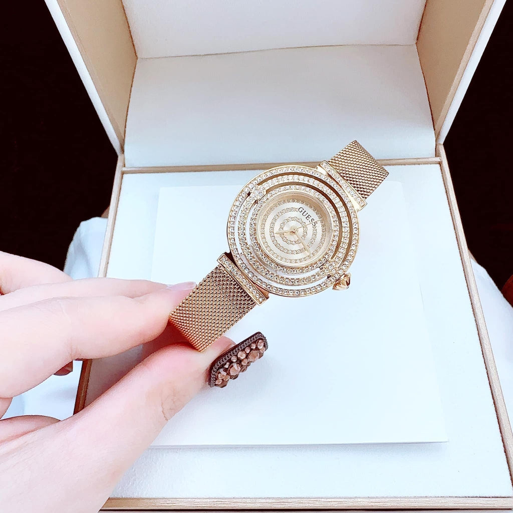 Guess Dream Crystals Rose Gold Dial Rose Gold Mesh Bracelet Watch For Women - GW0550L3 Buy Now By Guess