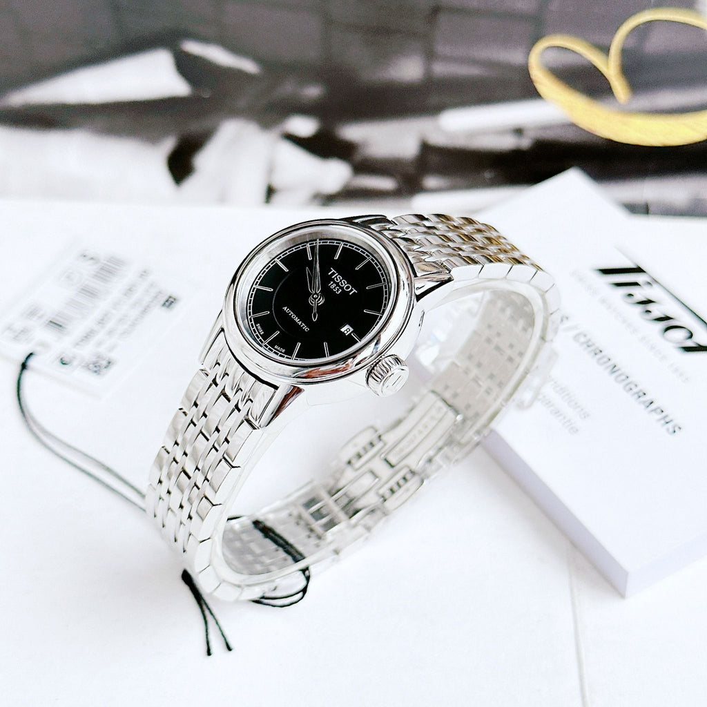 Tissot Carson Automatic Black Dial Silver Steel Strap Watch For Women - T085.207.11.051.00 Buy Now By Tissot