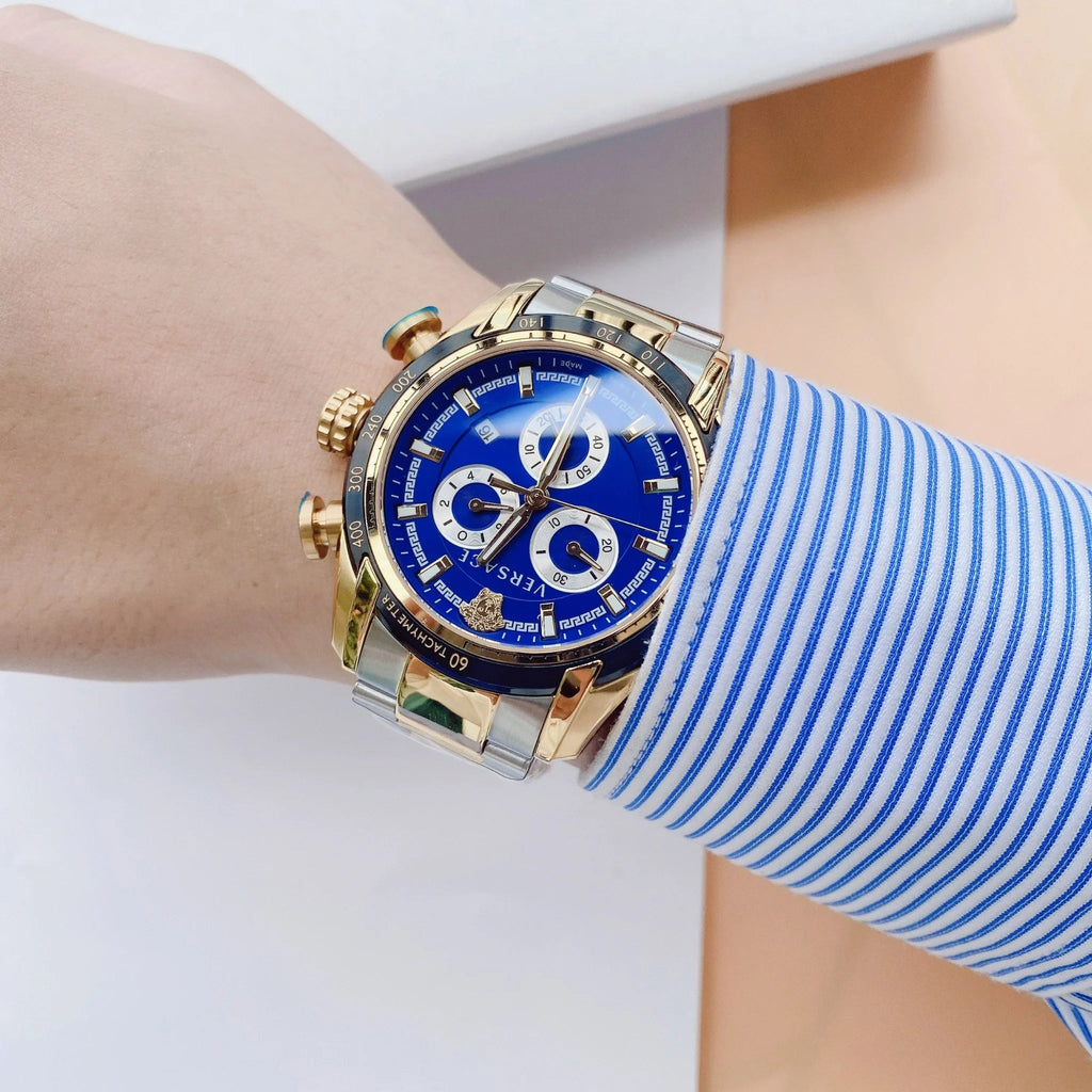 Versace V-Ray Chronograph Quartz Blue Dial Two Tone Steel Strap Watch For Men - VE2I01021 Buy Now By Versace