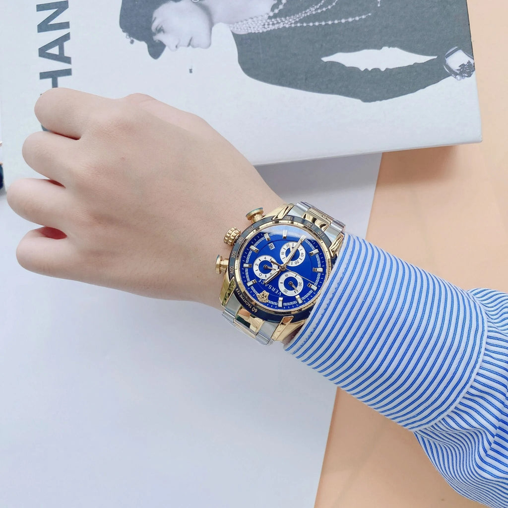 Versace V-Ray Chronograph Quartz Blue Dial Two Tone Steel Strap Watch For Men - VE2I01021 Buy Now By Versace