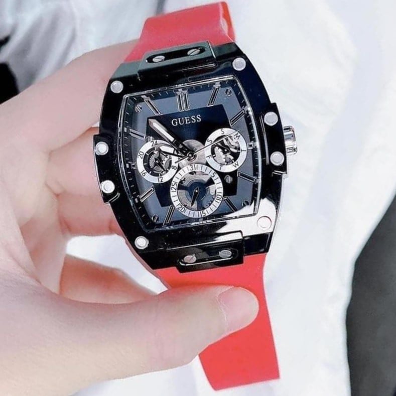 Guess Phoenix Multifunction Black Dial Red Rubber Strap Watch for Men - GW0203G4 Buy Now By Guess