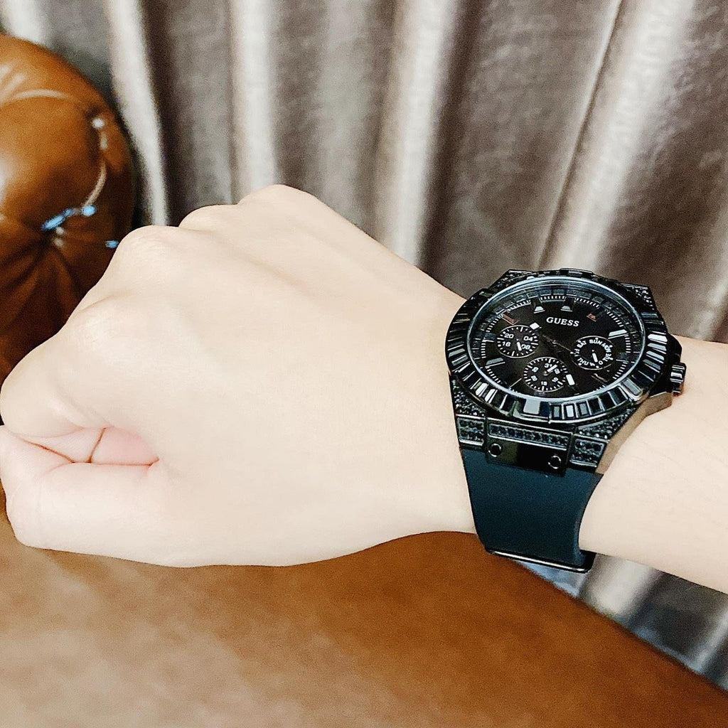 Guess Zeus Multifunction Crystals Black Dial Black Silicone Strap Watch For Men - GW0208G5 Buy Now By Guess