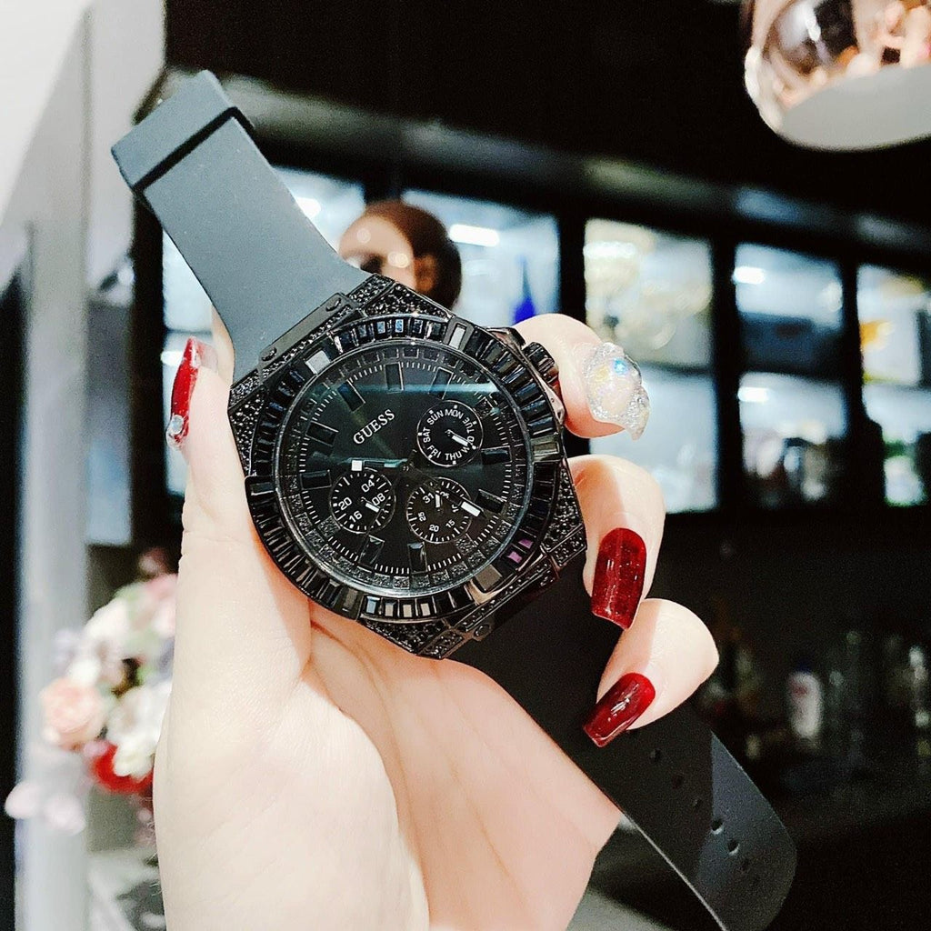 Guess Zeus Multifunction Crystals Black Dial Black Silicone Strap Watch For Men - GW0208G5 Buy Now By Guess